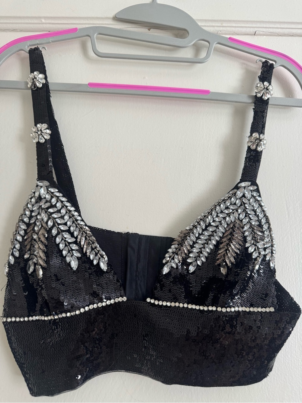 Zara Black Sequin Bra Top with Silver Crystal Embellishment
